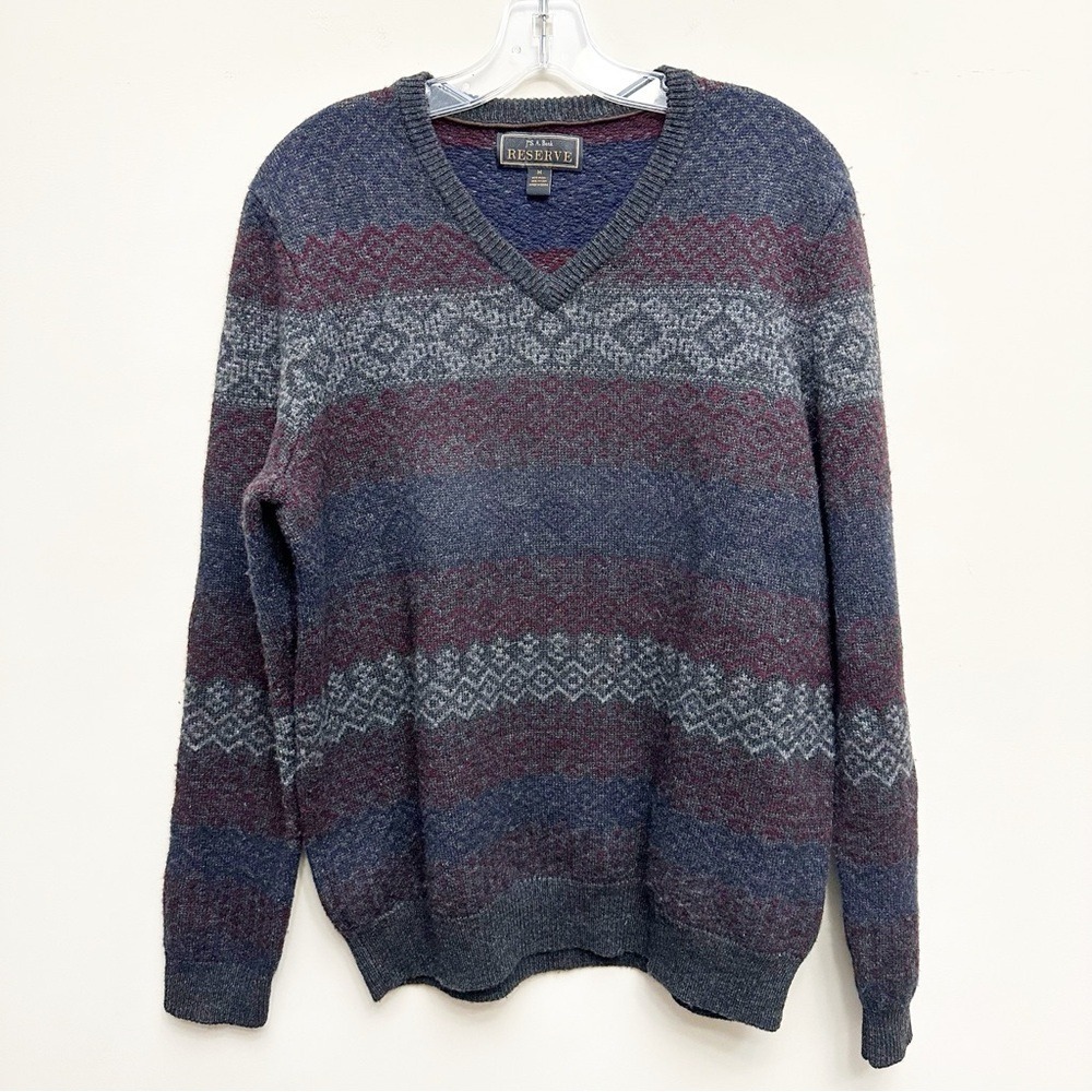 Vintage Jos A. Bank Reserve Men's Wool V-Neck Grandpa Cabin Camping Cozy Sweater